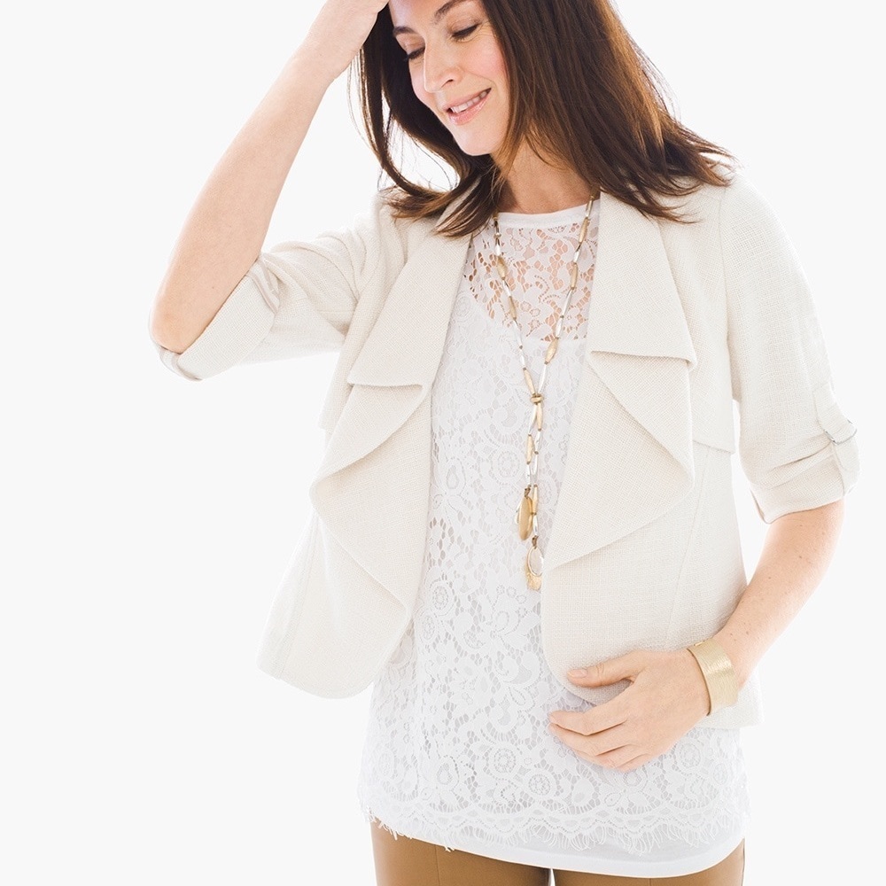 Chicos white Drape-Front Crop Jacket size large